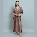 Women's Cotton Long Kaftan Brown Floral Print - Image 2