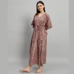 Women's Cotton Long Kaftan Brown Floral Print - Image 3