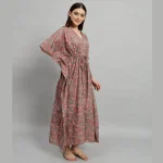 Women's Cotton Long Kaftan Brown Floral Print - Image 5