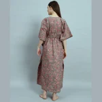 Women's Cotton Long Kaftan Brown Floral Print - Image 6