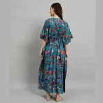 Women's Fashion Teal Green Cotton Kaftan Bird Print - Image 7