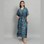 Women's Fashion Teal Green Cotton Kaftan Bird Print - Image 2