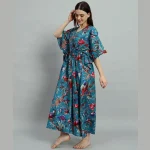 Women's Fashion Teal Green Cotton Kaftan Bird Print - Image 3