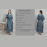 Women's Fashion Teal Green Cotton Kaftan Bird Print - Image 6