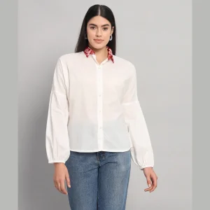 Women's Full Sleeve White Cotton Shirts - Image 3