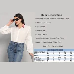 Women's Full Sleeve White Cotton Shirts - Image 9