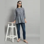 Women's Gray Arrow Printed Top Craft Cotton Blouse