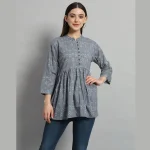 Women's Gray Arrow Printed Top Craft Cotton Blouse - Image 2