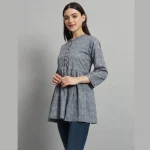 Women's Gray Arrow Printed Top Craft Cotton Blouse - Image 3