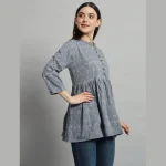 Women's Gray Arrow Printed Top Craft Cotton Blouse - Image 4