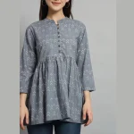 Women's Gray Arrow Printed Top Craft Cotton Blouse - Image 5