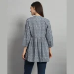 Women's Gray Arrow Printed Top Craft Cotton Blouse - Image 7