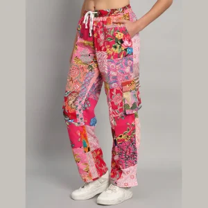 Women's Pink Patchwork Trousers Size 28 To 36 - Image 4