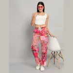 Women's Pink Patchwork Trousers Size 28 To 36