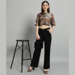 Women's Summer Brown Paisley Print Short Sleeve Tops / T-Shirt