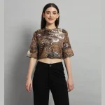 Women's Summer Brown Paisley Print Short Sleeve Tops / T-Shirt - Image 2