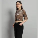 Women's Summer Brown Paisley Print Short Sleeve Tops / T-Shirt - Image 3