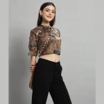 Women's Summer Brown Paisley Print Short Sleeve Tops / T-Shirt - Image 4