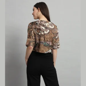 Women's Summer Brown Paisley Print Short Sleeve Tops / T-Shirt - Image 7
