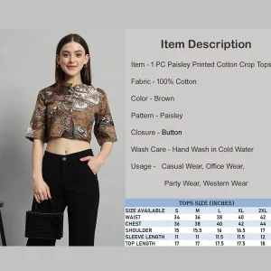 Women's Summer Brown Paisley Print Short Sleeve Tops / T-Shirt - Image 8