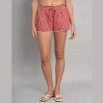 Women's Summer Cotton Shorts Red Stripe - Image 3