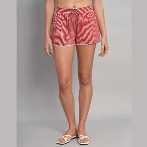 Women's Summer Cotton Shorts Red Stripe - Image 3