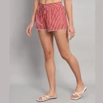 Women's Summer Cotton Shorts Red Stripe - Image 4