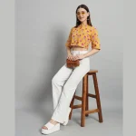 Yellow Floral Print Cotton Short Sleeve T-Shirts