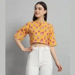Yellow Floral Print Cotton Short Sleeve T-Shirts - Image 2