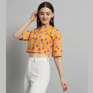 Yellow Floral Print Cotton Short Sleeve T-Shirts - Image 3
