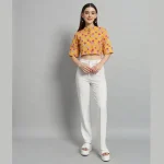 Yellow Floral Print Cotton Short Sleeve T-Shirts - Image 6