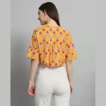 Yellow Floral Print Cotton Short Sleeve T-Shirts - Image 7