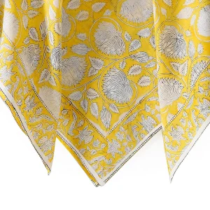 Yellow Floral Print Pure Cotton Scarf 40"x 40" - Image 4