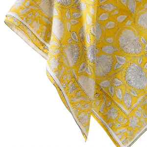 Yellow Floral Print Pure Cotton Scarf 40"x 40" - Image 5