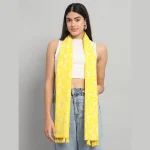 Yellow Hand Block Floral Printed Cotton Scarf For Women