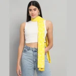 Yellow Hand Block Floral Printed Cotton Scarf For Women - Image 2