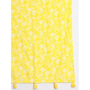 Yellow Hand Block Floral Printed Cotton Scarf For Women - Image 5