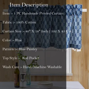 100% Cotton Blue Paisley Curtain - Image 4