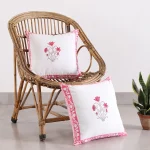 2 PC Hand Block Floral Print Cushion Cover (Pink)