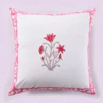 2 PC Hand Block Floral Print Cushion Cover (Pink) - Image 2