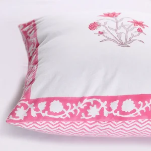 2 PC Hand Block Floral Print Cushion Cover (Pink) - Image 4