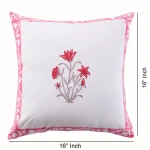 2 PC Hand Block Floral Print Cushion Cover (Pink) - Image 7