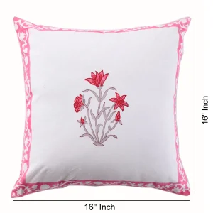2 PC Hand Block Floral Print Cushion Cover (Pink) - Image 7