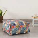 22" Inch Pouf Cover Natural Cotton Room Ottoman Cover