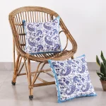 2Pc Blue Cushion Cover Hand Block Paisley Print