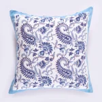 2Pc Blue Cushion Cover Hand Block Paisley Print - Image 2