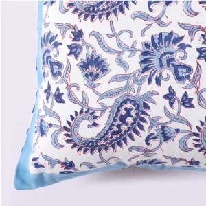 2Pc Blue Cushion Cover Hand Block Paisley Print - Image 3