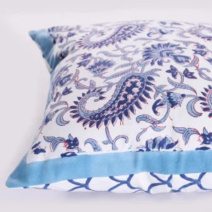 2Pc Blue Cushion Cover Hand Block Paisley Print - Image 4