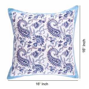 2Pc Blue Cushion Cover Hand Block Paisley Print - Image 7