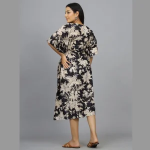 Beautiful Black & Beige Leaf Cotton Kaftans - Image 6